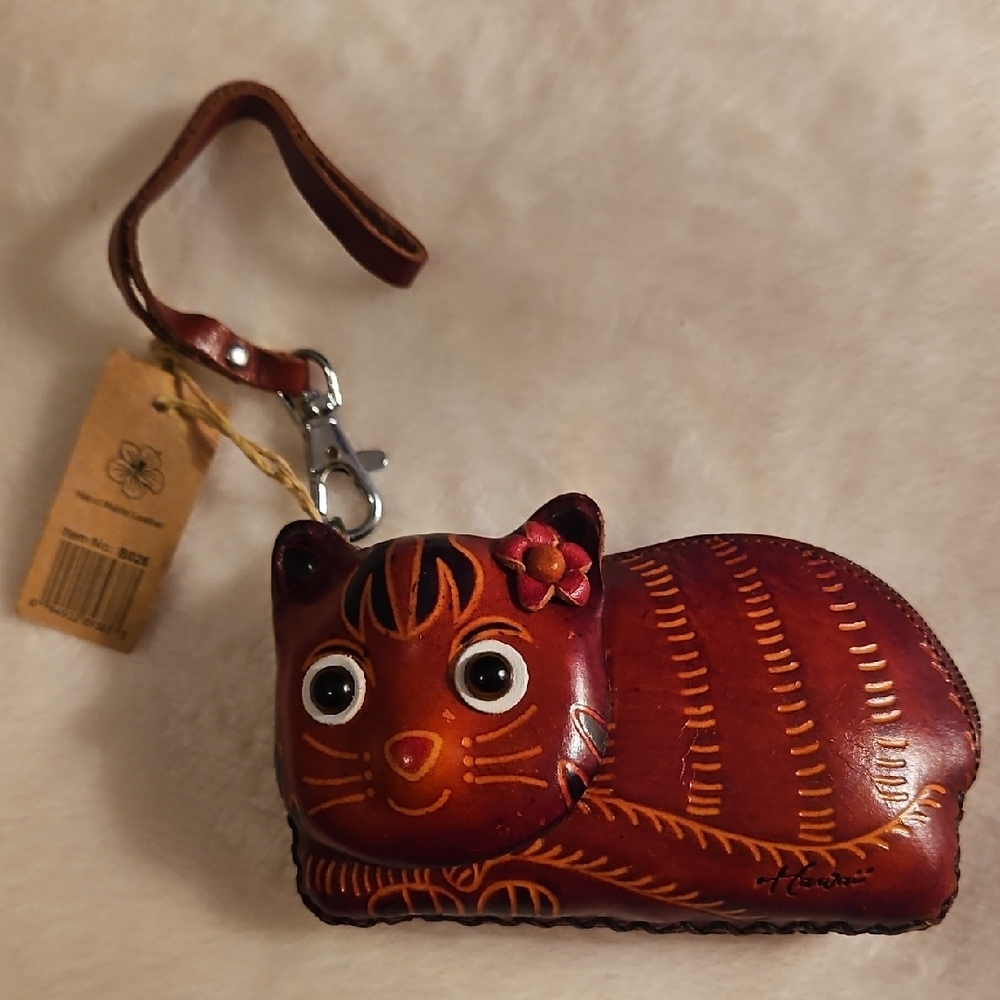Cute Cat Leather Coin Purse with Wrist Strap